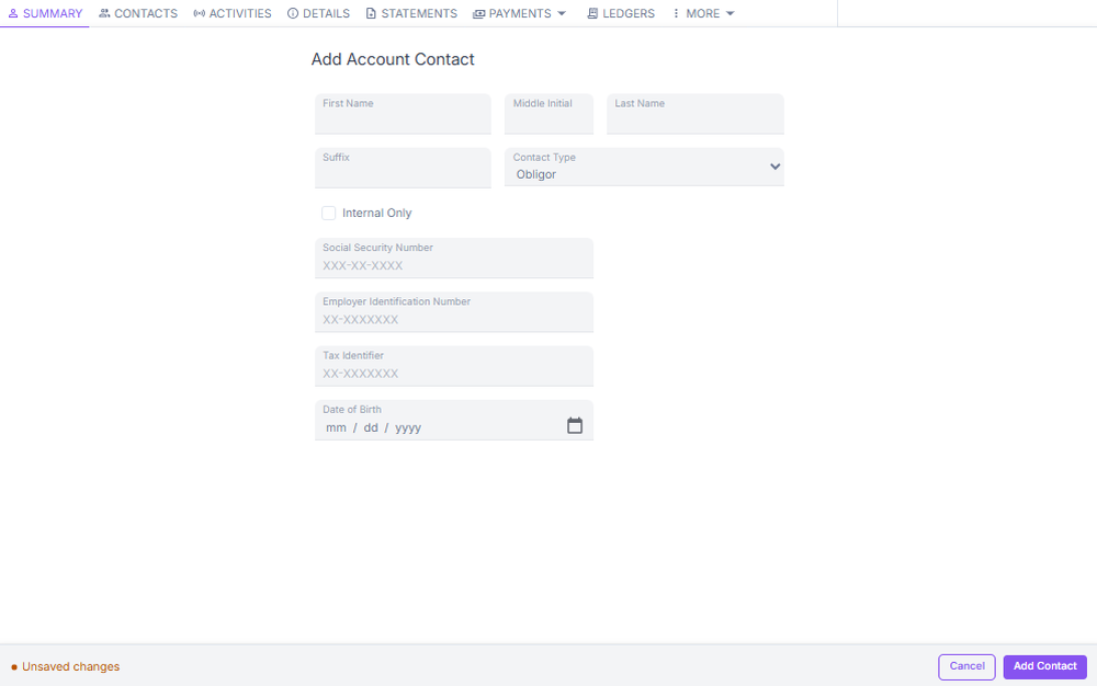 Add Account Contact form