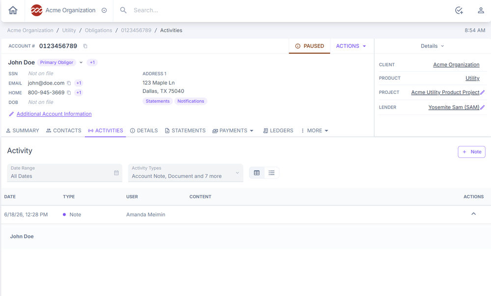 Activities filtered for Audit