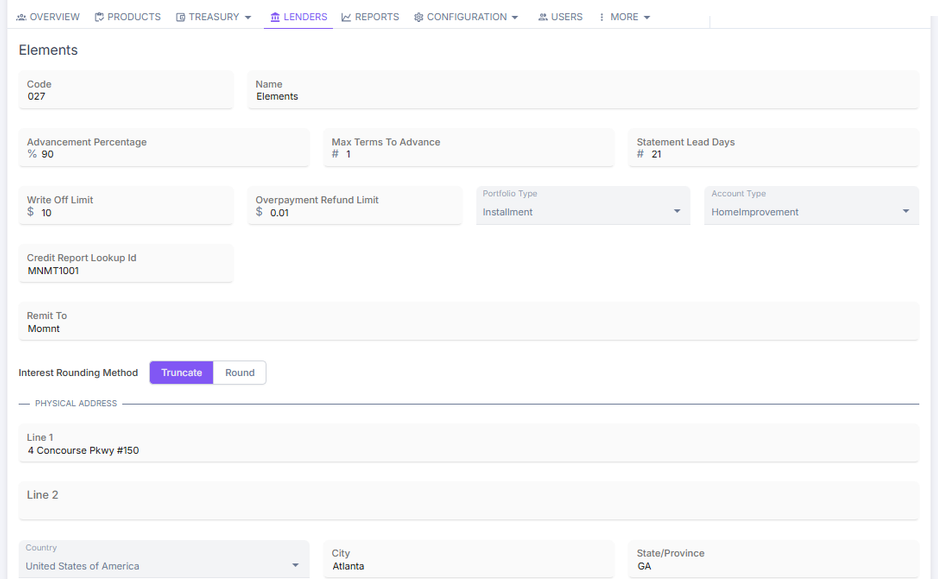 Lenders page