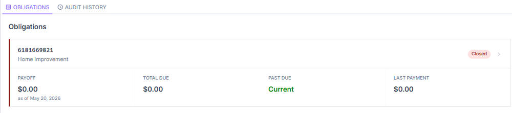 Obligor account page