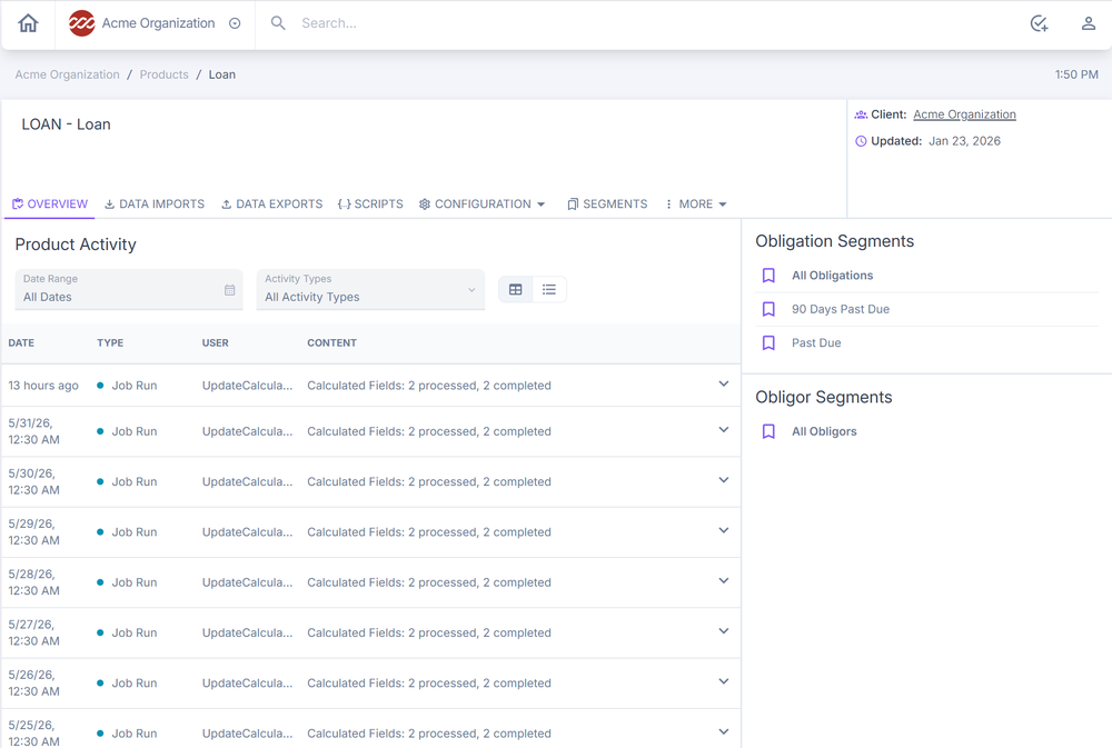 Product activity log