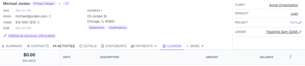 Ledgers tab